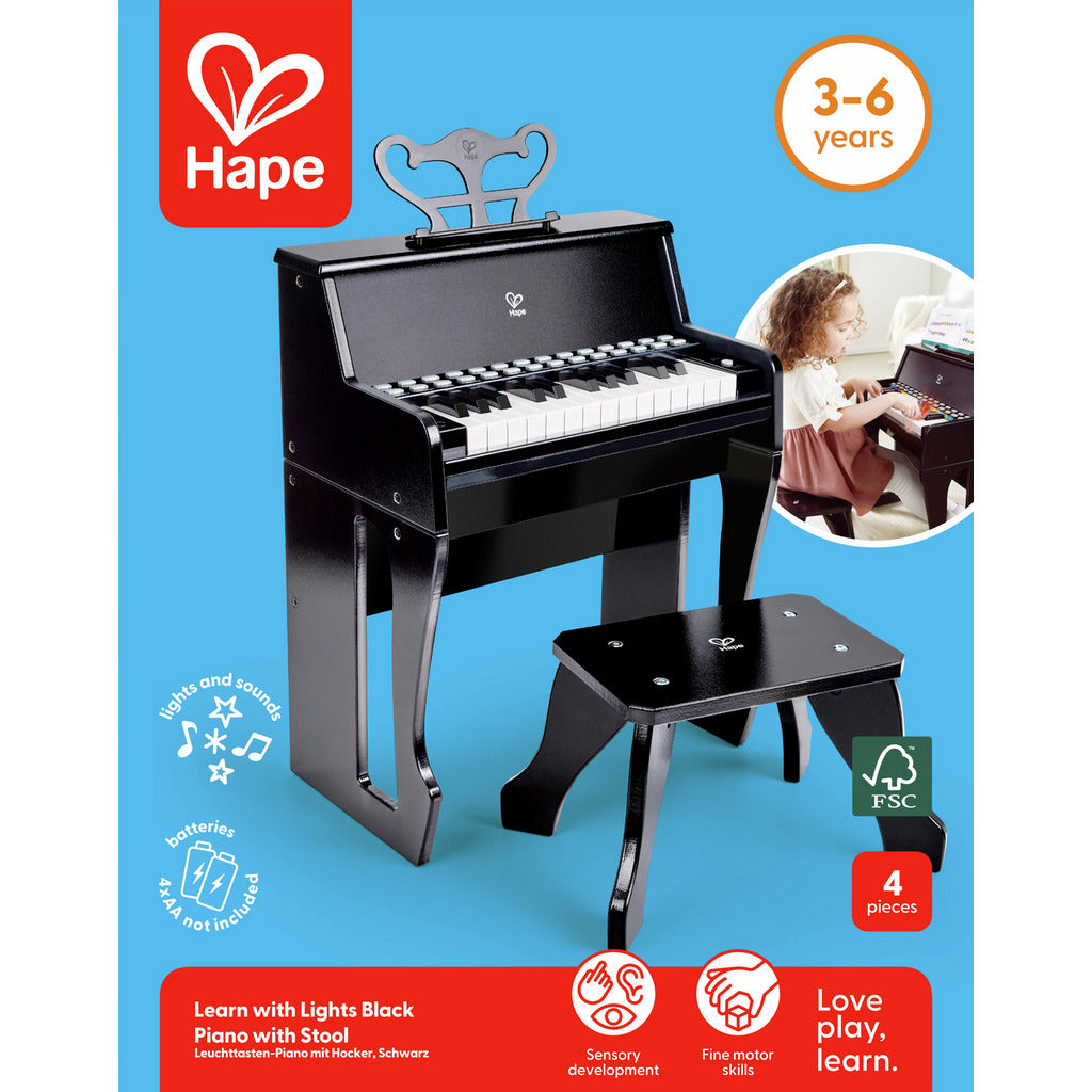 Learn with Lights Black Piano with Stool